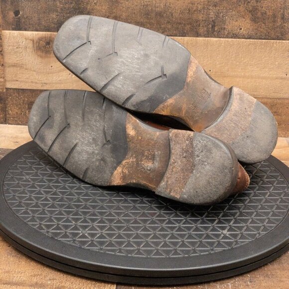 JOHNSTON & MURPHY MENS DRESS SHOES BROWN LEATHER WINGTIPS SQUARE TOE SIZE 9M - Picture 4 of 9